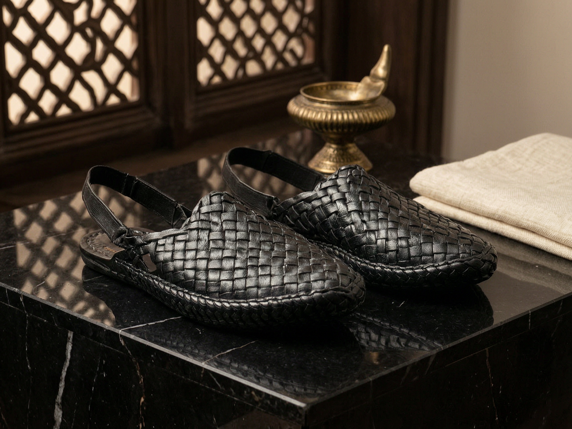 Leather Black Jali Bantu Sandal